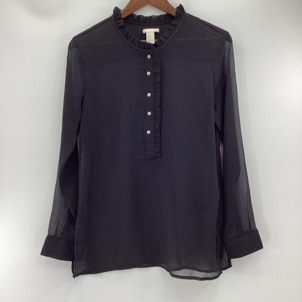 Woman’s Black Ruffled Sheer Long Sleeve Top
